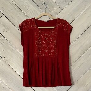 XS Anthropologie Red Embroidered Blouse